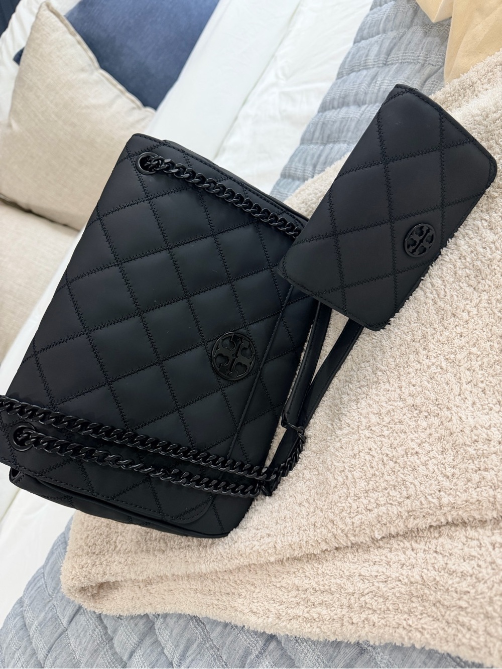 Tory Burch Black Quilted Crossbody with Chain Strap
